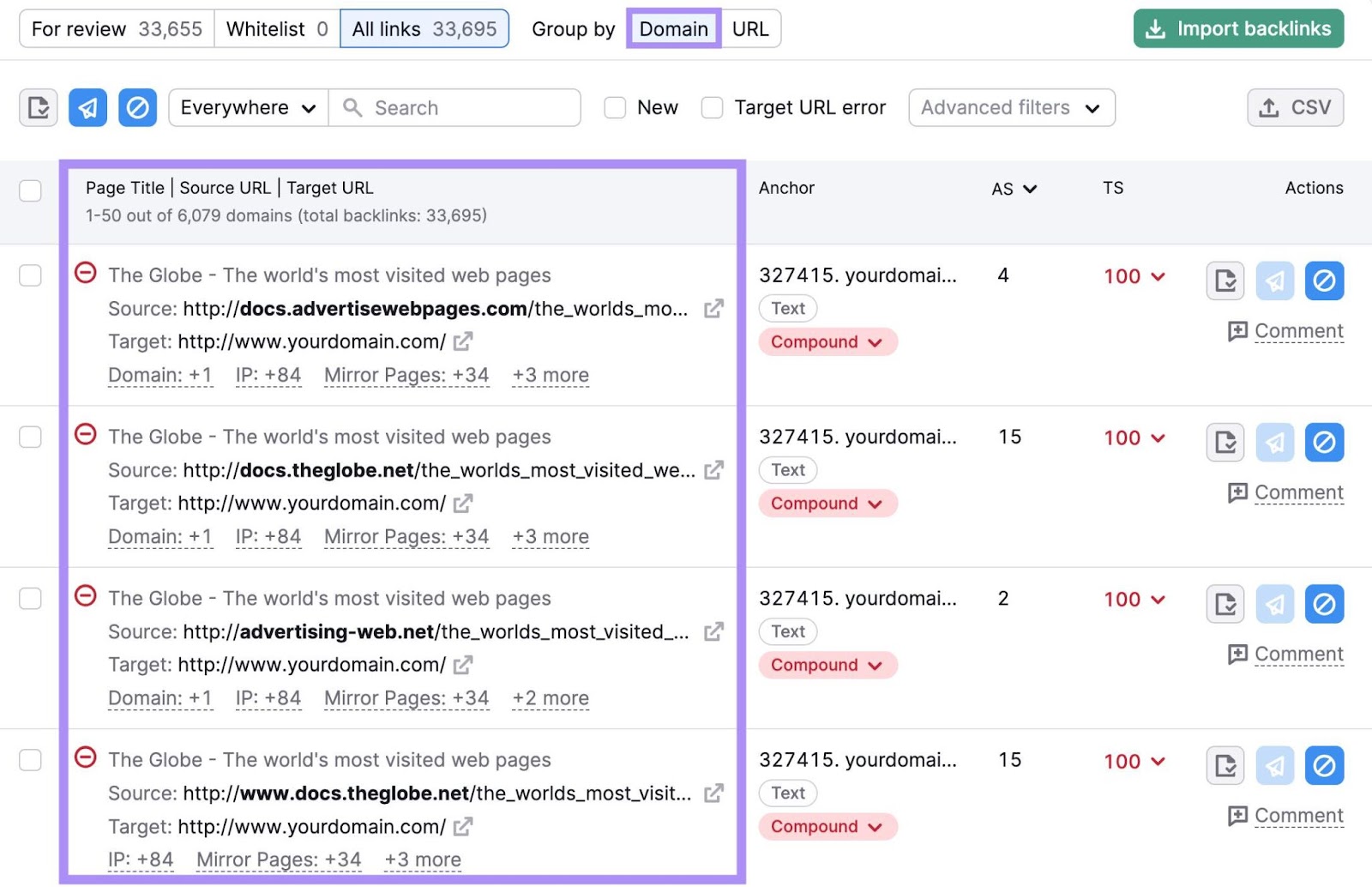 A implicit   database  of backlinks successful  the Backlink Audit tool