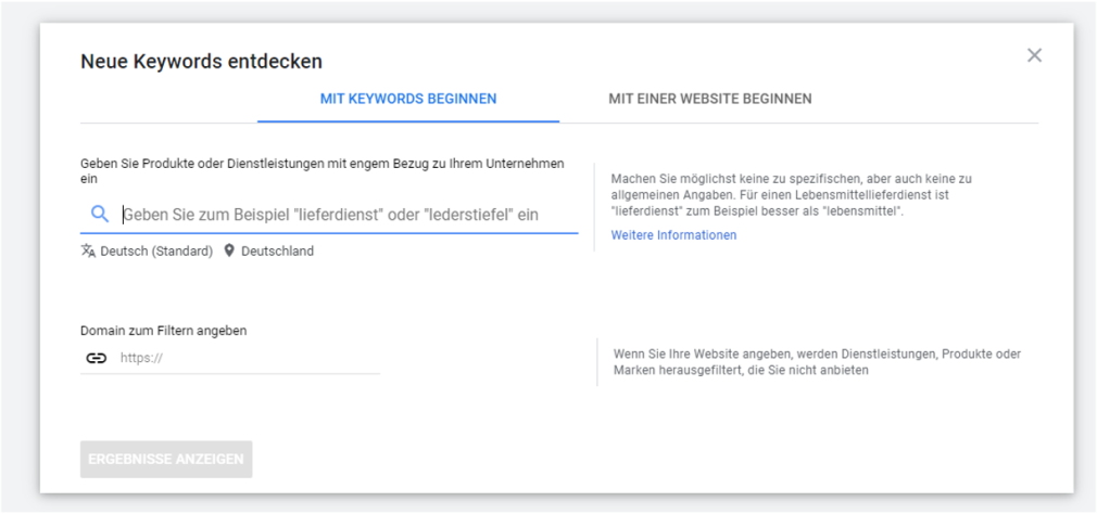 Keywords entdecken – Keyword-Planer