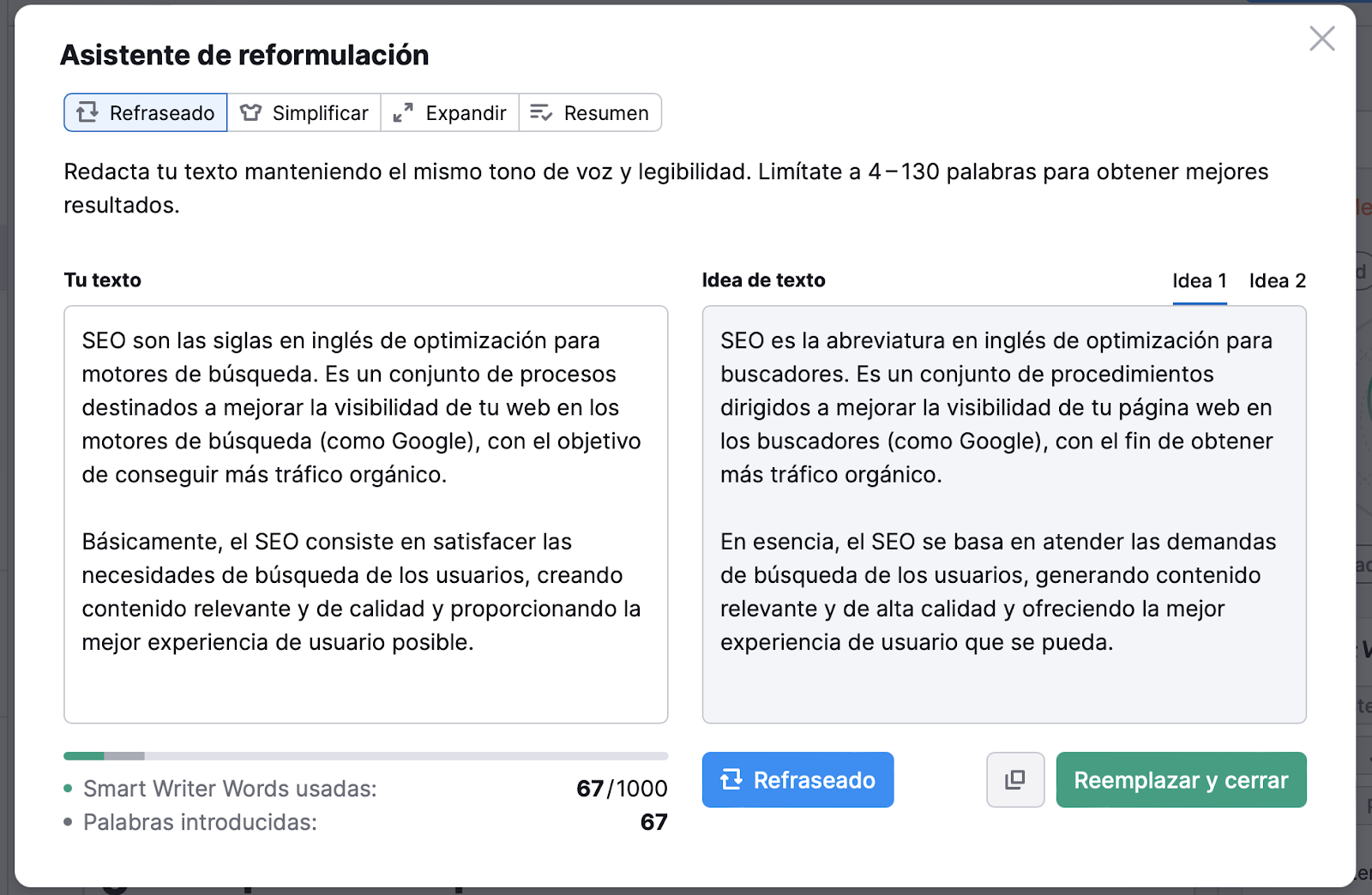 Asistente de reformulación