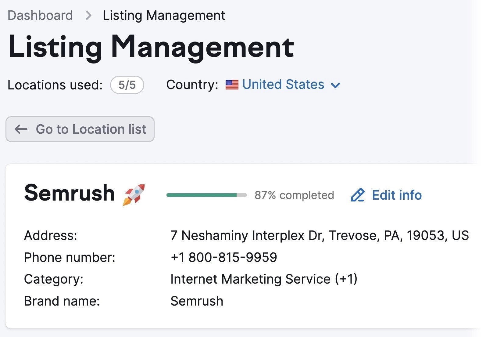 Semrush’s Listing Management tool