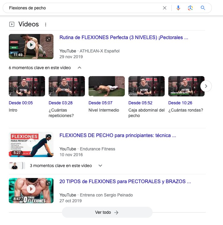 Marcas de tiempo de un vídeo en los resultados enriquecidos de Google