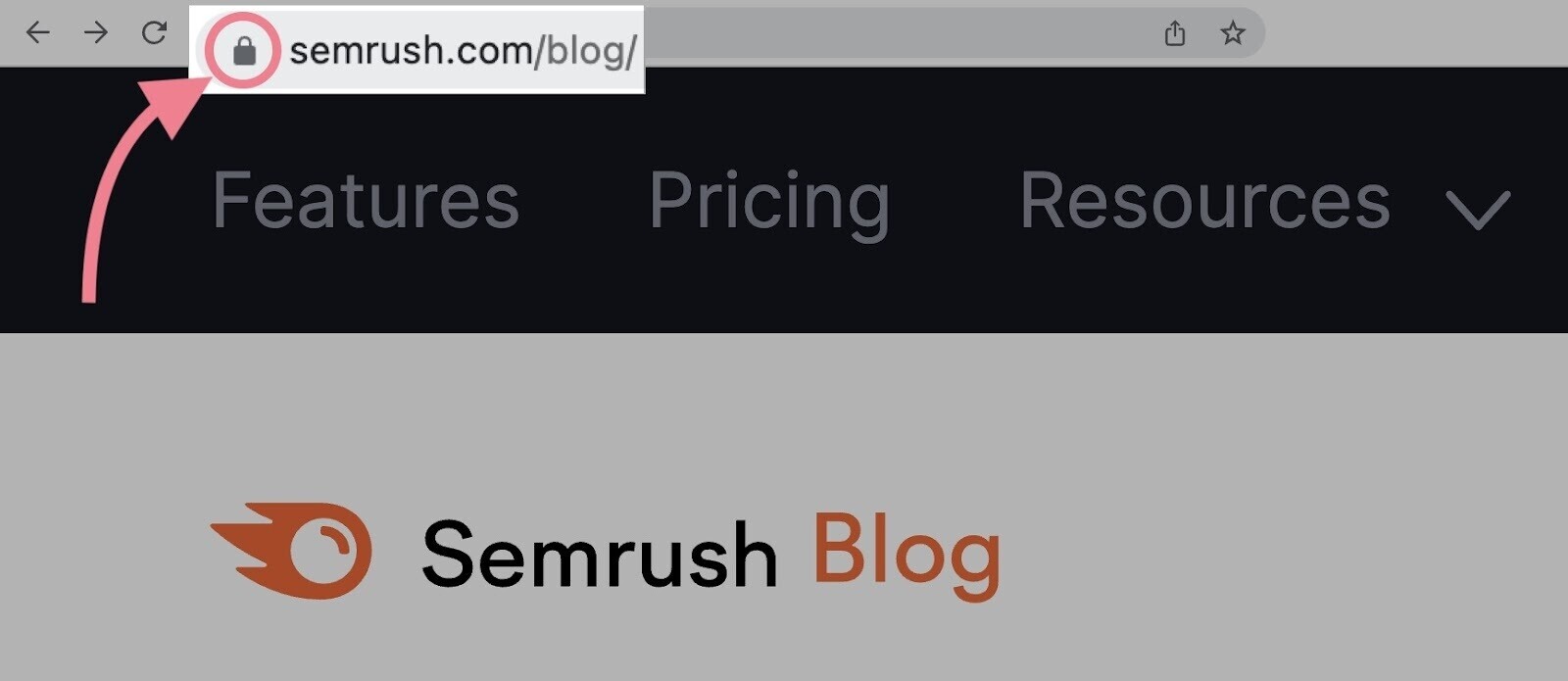 the padlock icon highlighted in the URL bar for a site using the HTTPS protocol