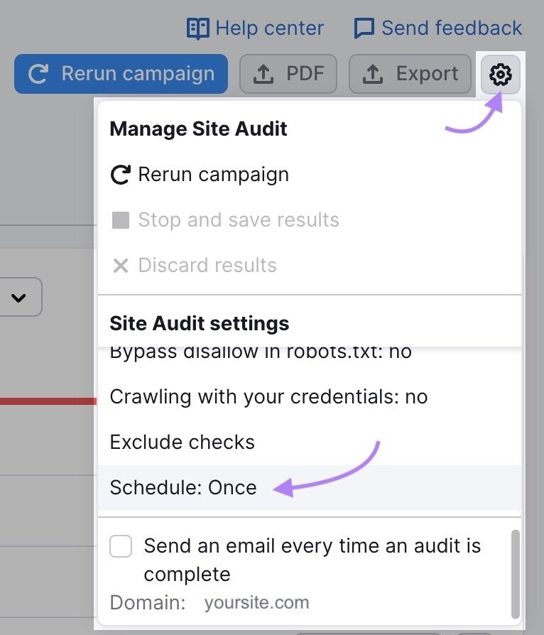 schedule your audits in Site Audit settings