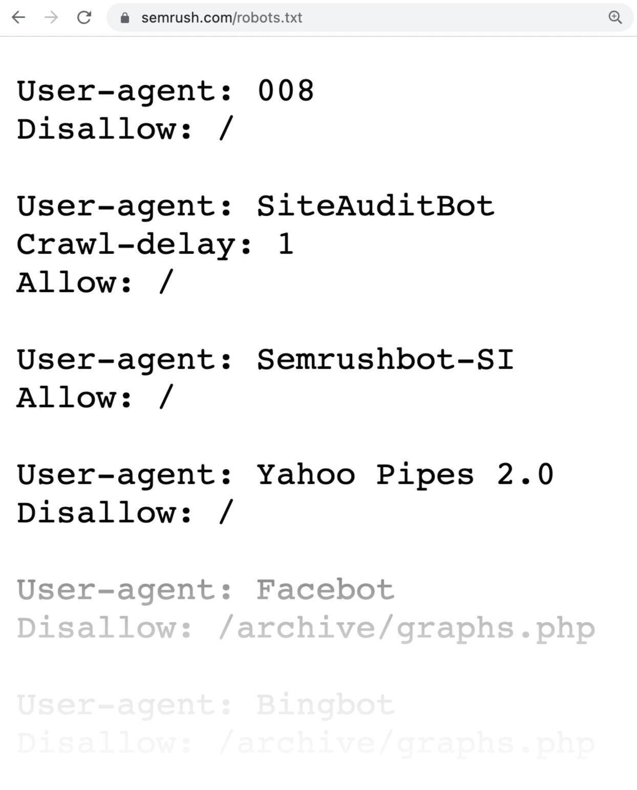 A conception  of Semrush’s robots.txt file