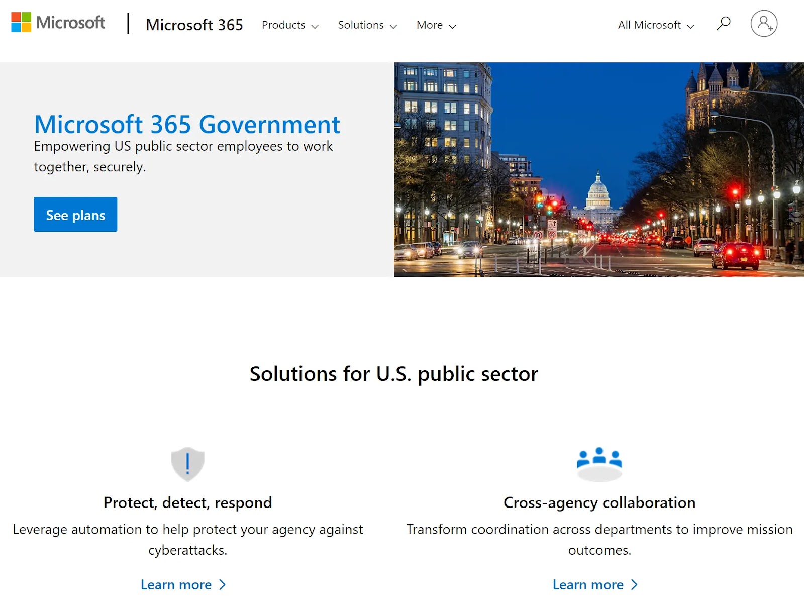Microsoft 365 Government landing page