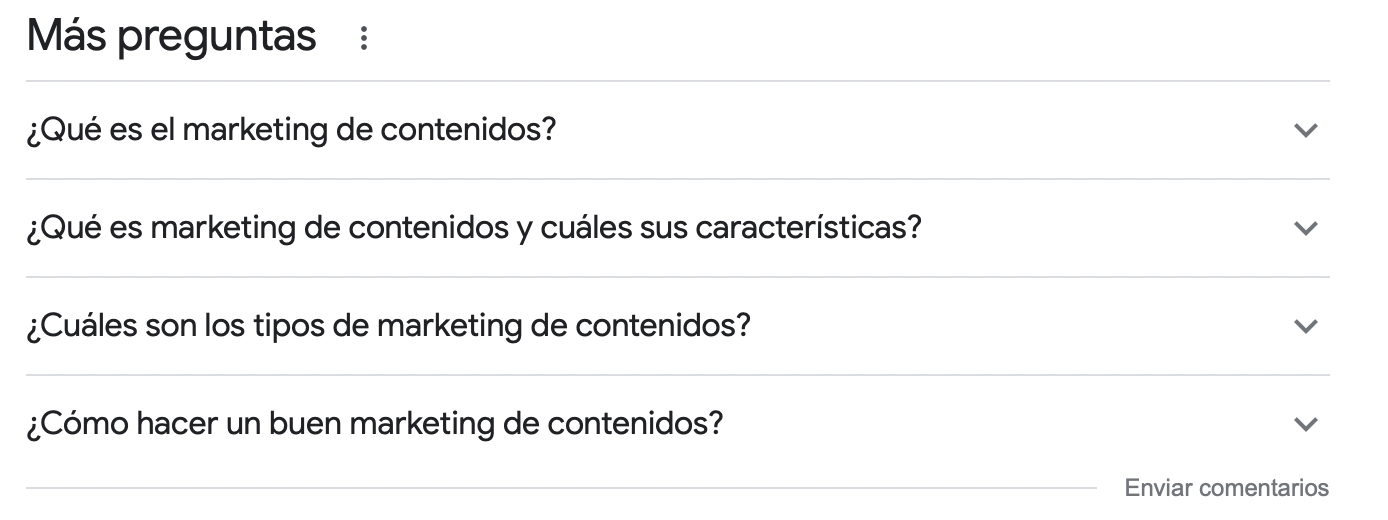 También puedes utilizar el fragmento destacado “Más preguntas” para encontrar consultas long-tail