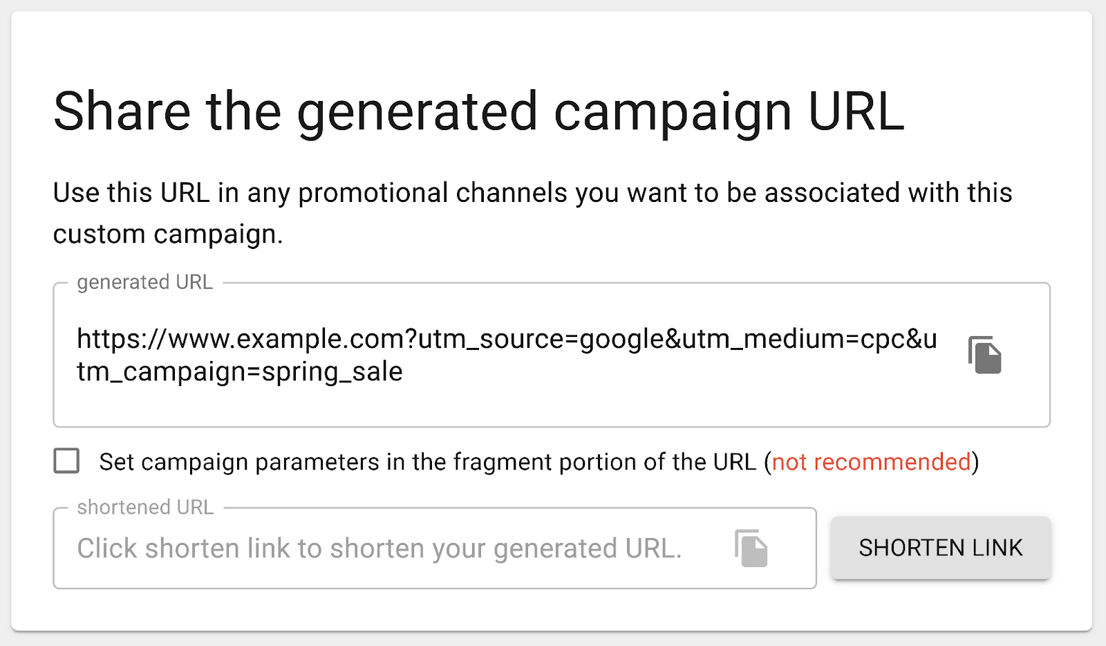 Share the generated campaign URL page