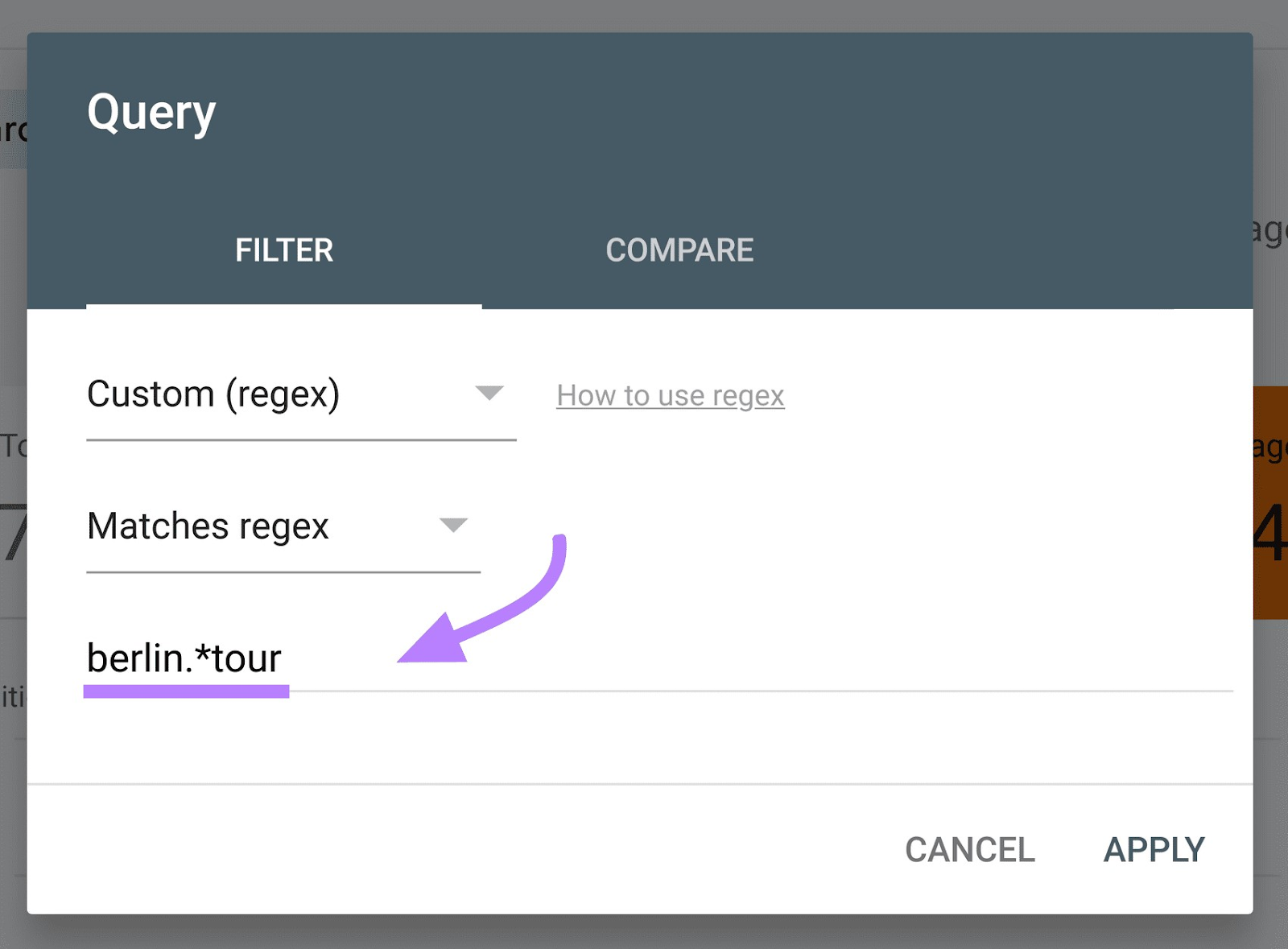 Applying a regex filter in Google Search Console