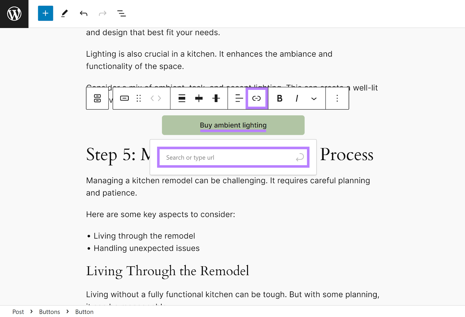 CTA fastener  successful  WordPress exertion   with adhd  url enactment    selected and highlighted.