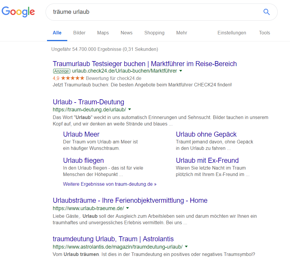 Google-Suche nach 'träume urlaub'