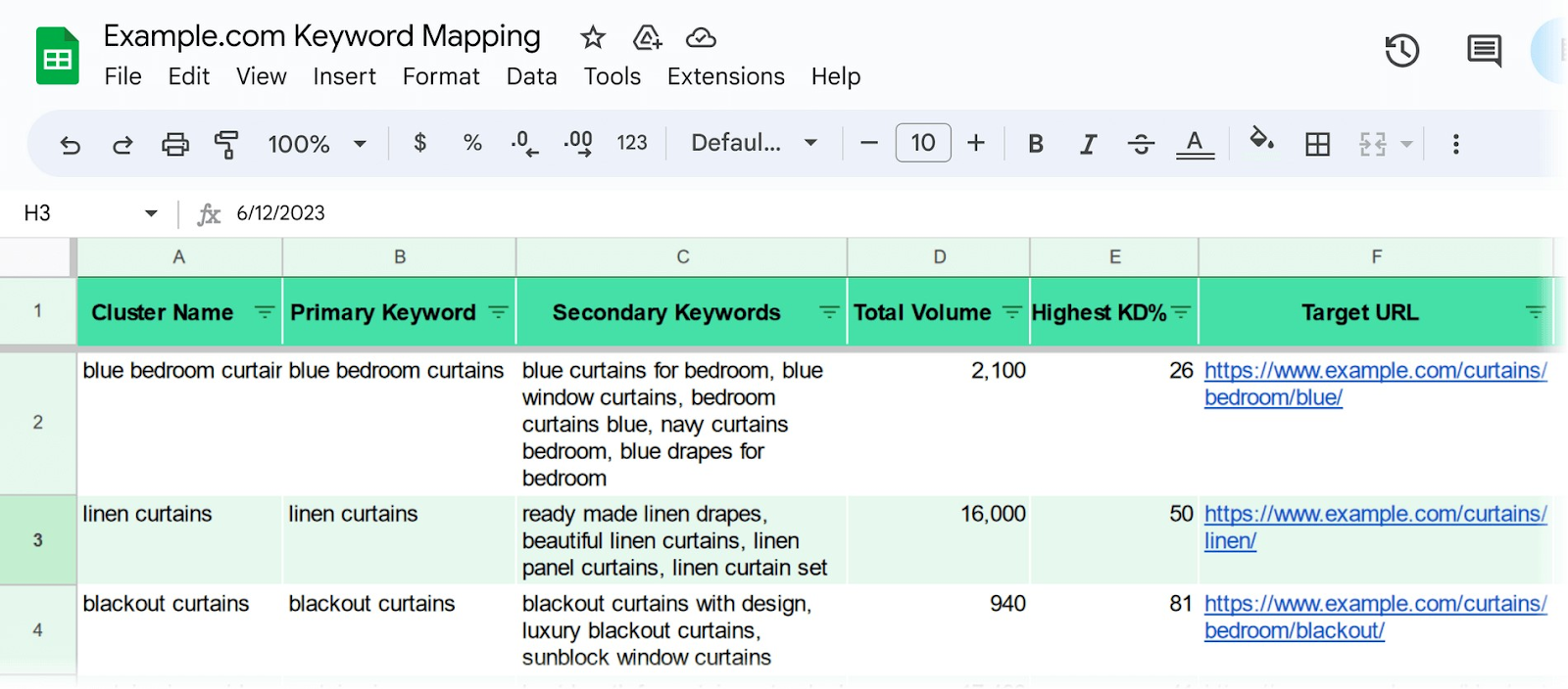 Keyword mapping in Google spreadsheet