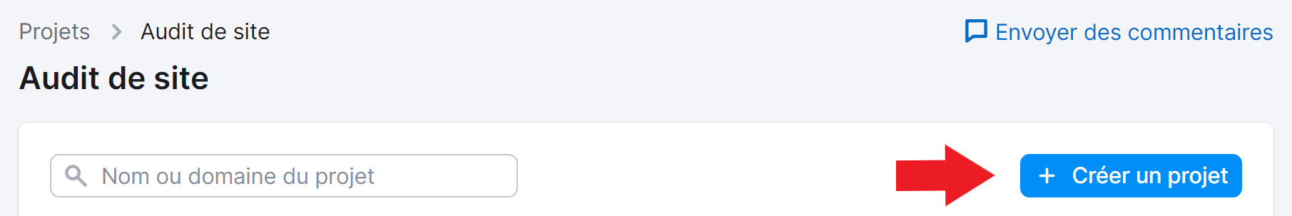 Audit de site, créer un projet