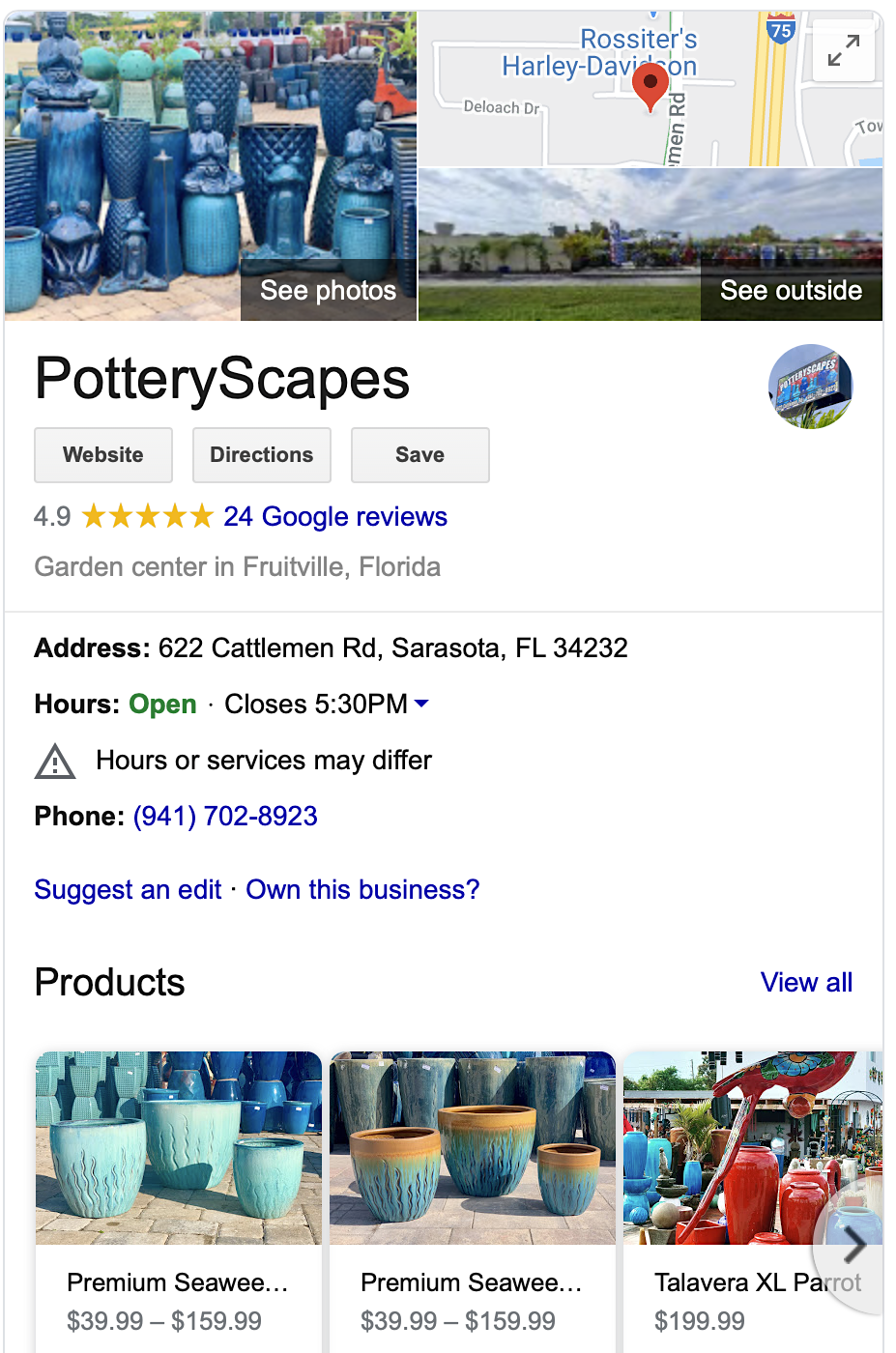 Local ecommerce store example on Google My Business