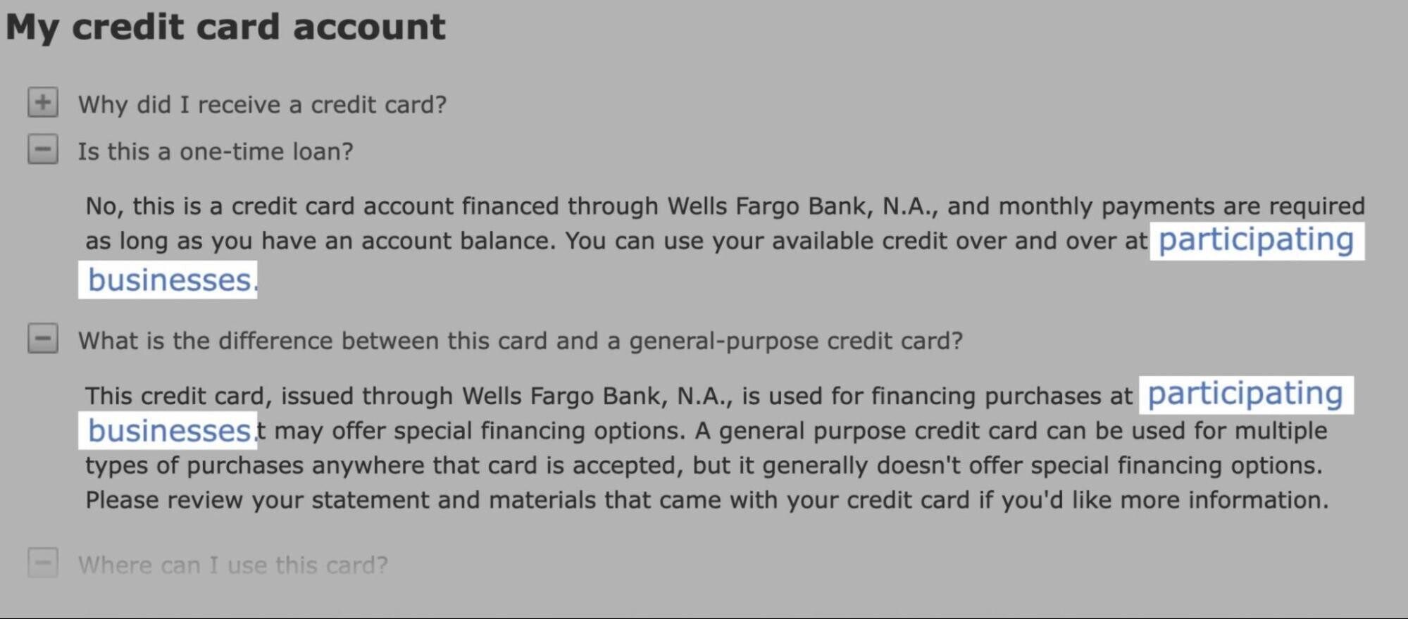 wells fargo bank specific faq