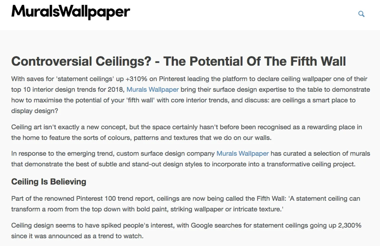 "Controversial Ceiling? - The Potential Of The Fifth Wall" headline by MuralsWallpaper