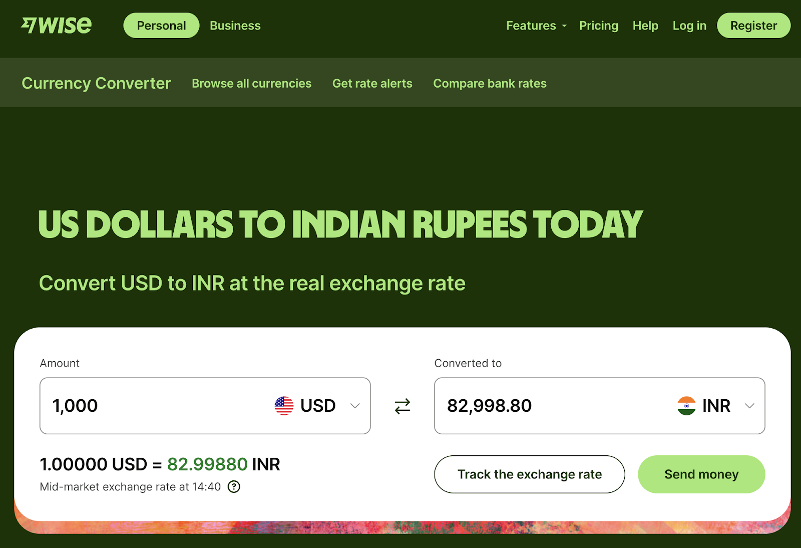 Wise’s currency conversion page