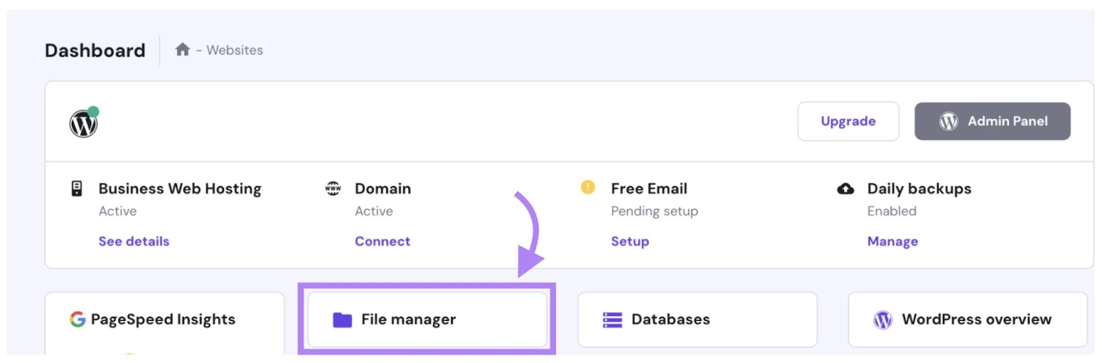 A built-in file manager on a hosting platform dashboard to find, edit, delete, and add website files.