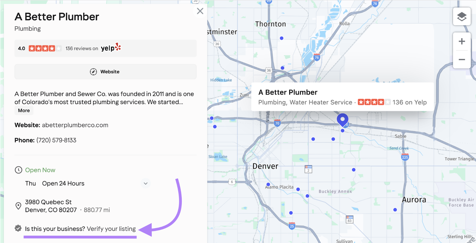 Verify listing is shown in the business profile on the Local maps page.