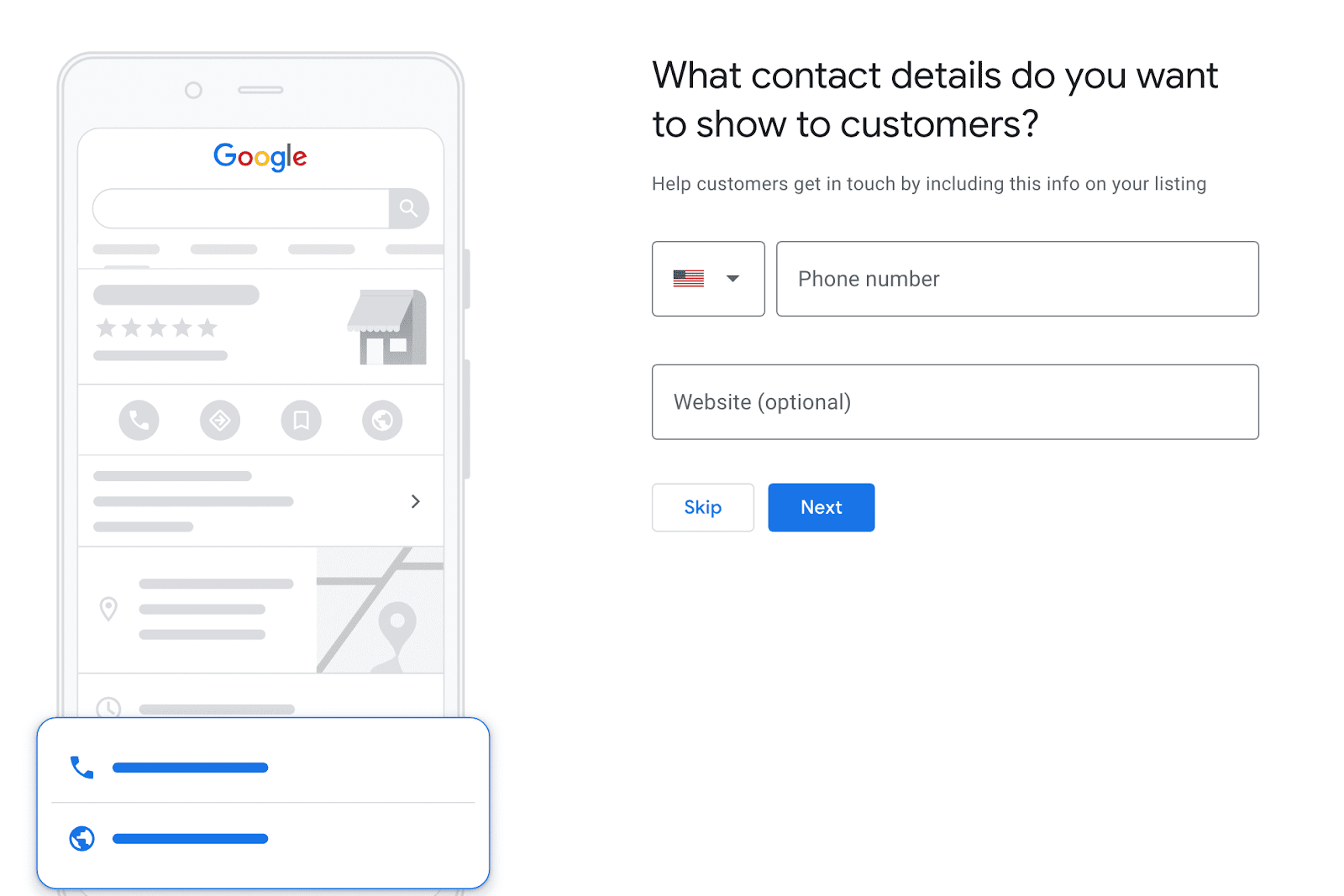 Contact details window in GBP settings