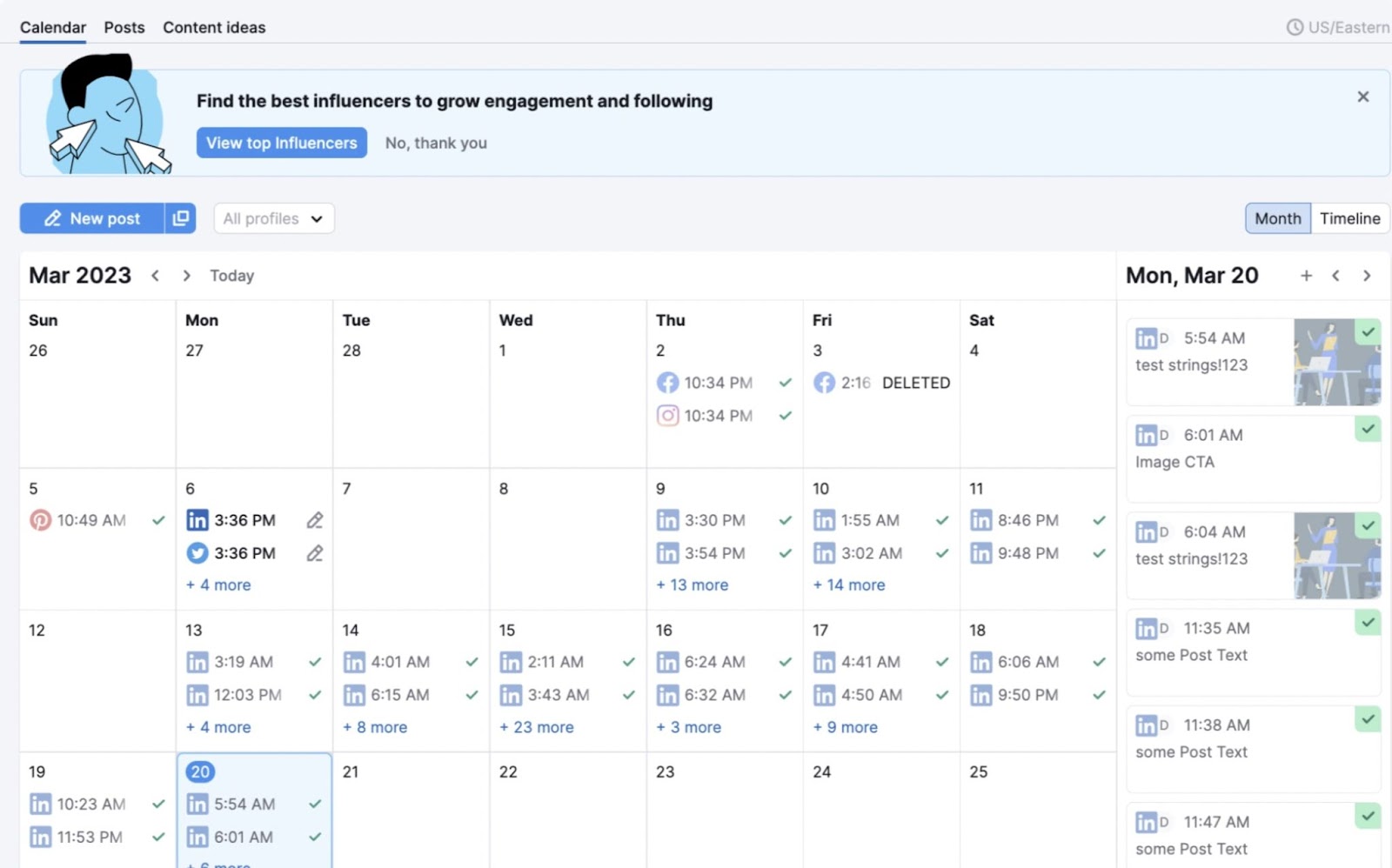 Calendar overview in Social Poster tool