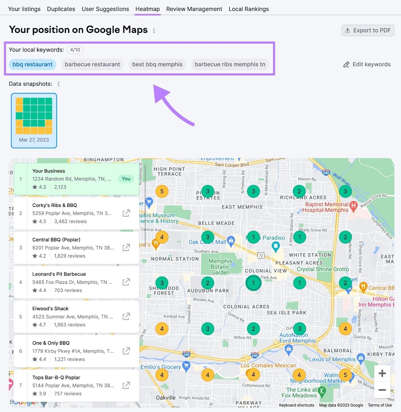 Listing Management tool "Your position on Google Maps" section
