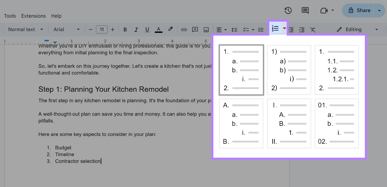 Numbered database  dropdown options expanded and highlighted.