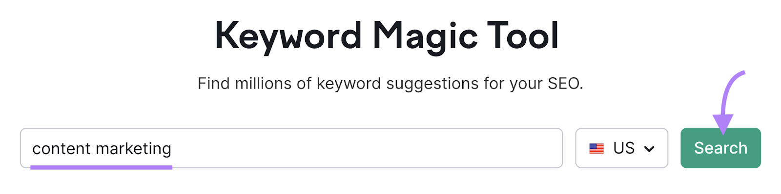 "content marketing" entered into Keyword Magic Tool search bar