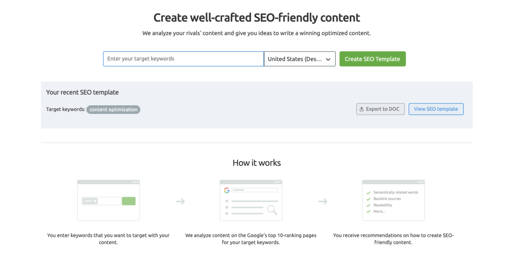 Semrush for content marketing - SEO Content Template