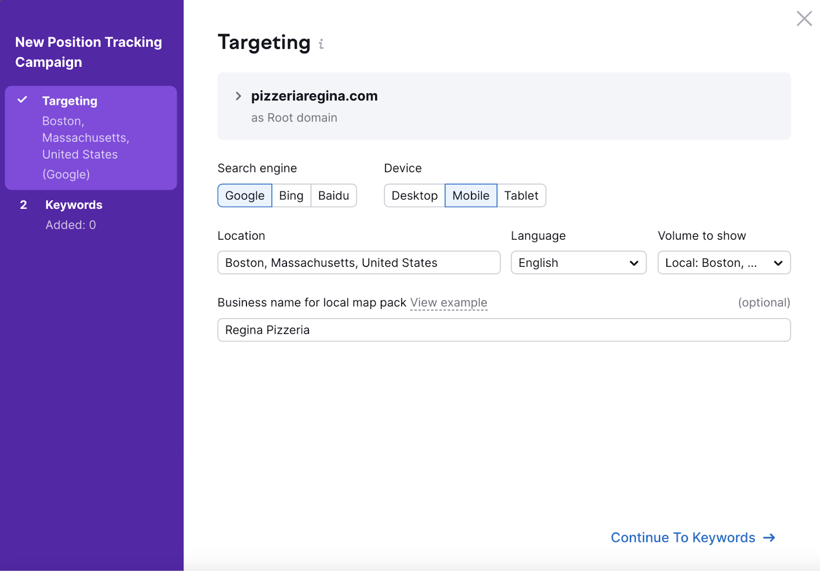 Targeting-Setup für lokale SEO