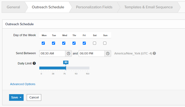 Setting your outreach schedule for emails in Pitchbox