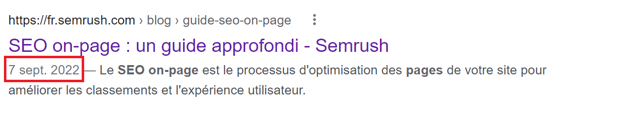 Date article sur SERP Google