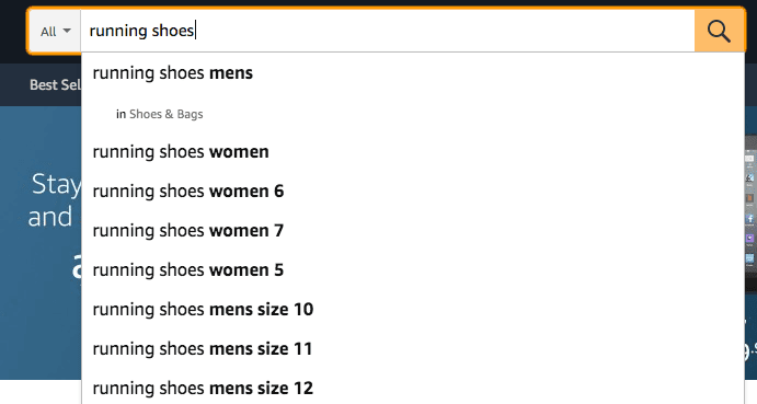 Showing ecommerce giant Amazon's auto suggest