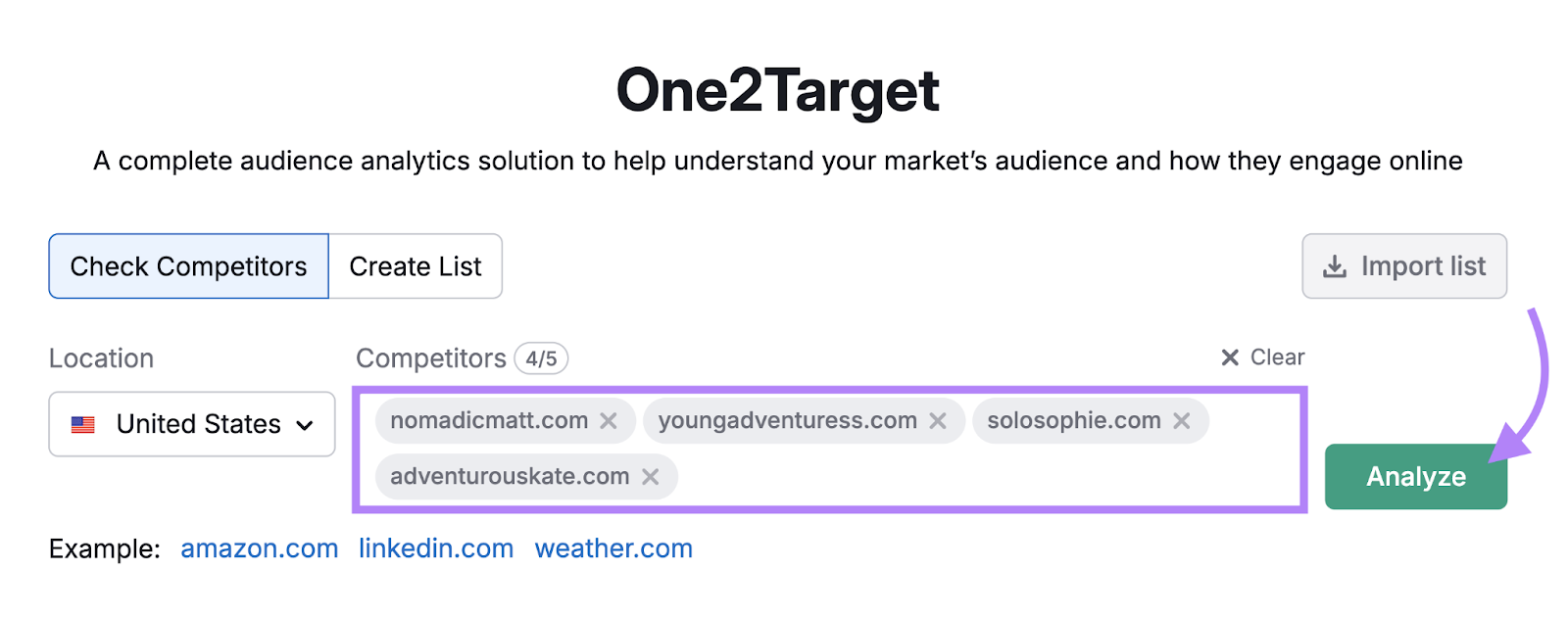 travel blogs entered into One2Target tool