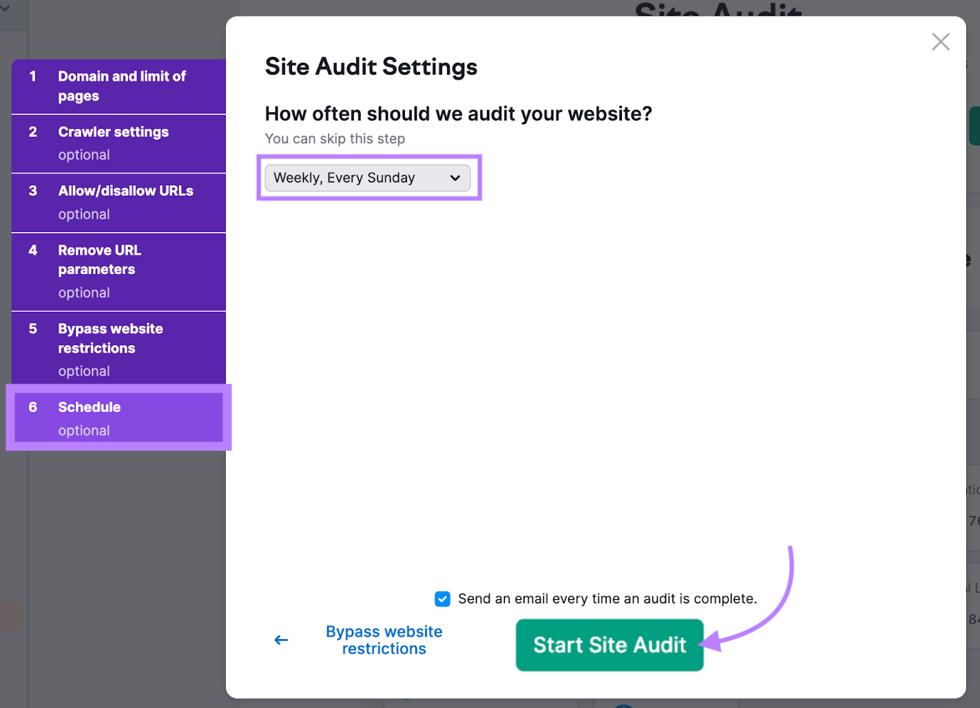 site audit docket   tab highlighted with enactment    to tally  the audit weekly, each   sunday.