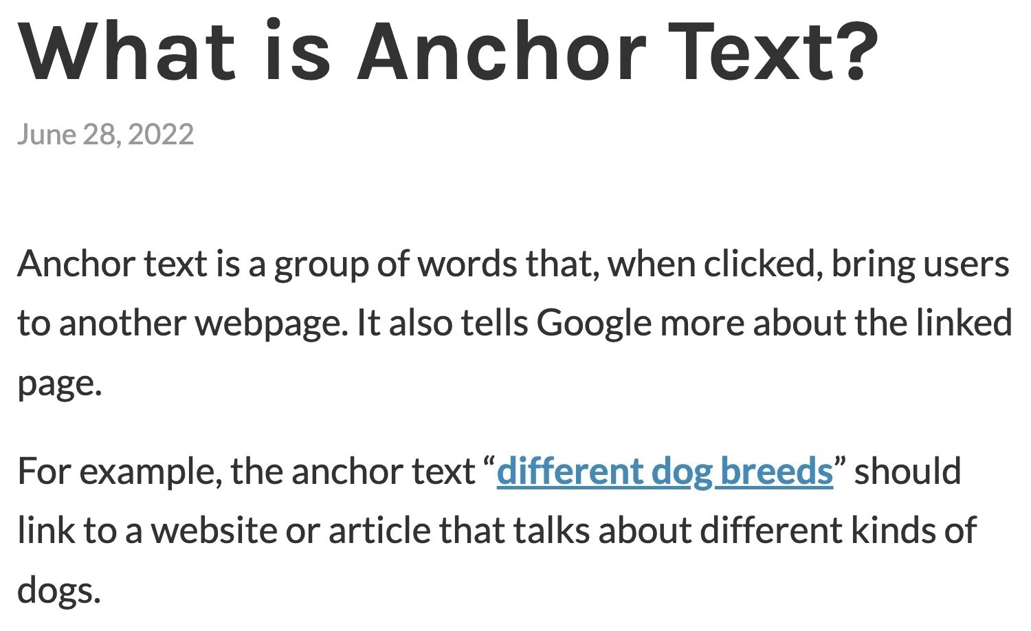 Anchor text on a live page