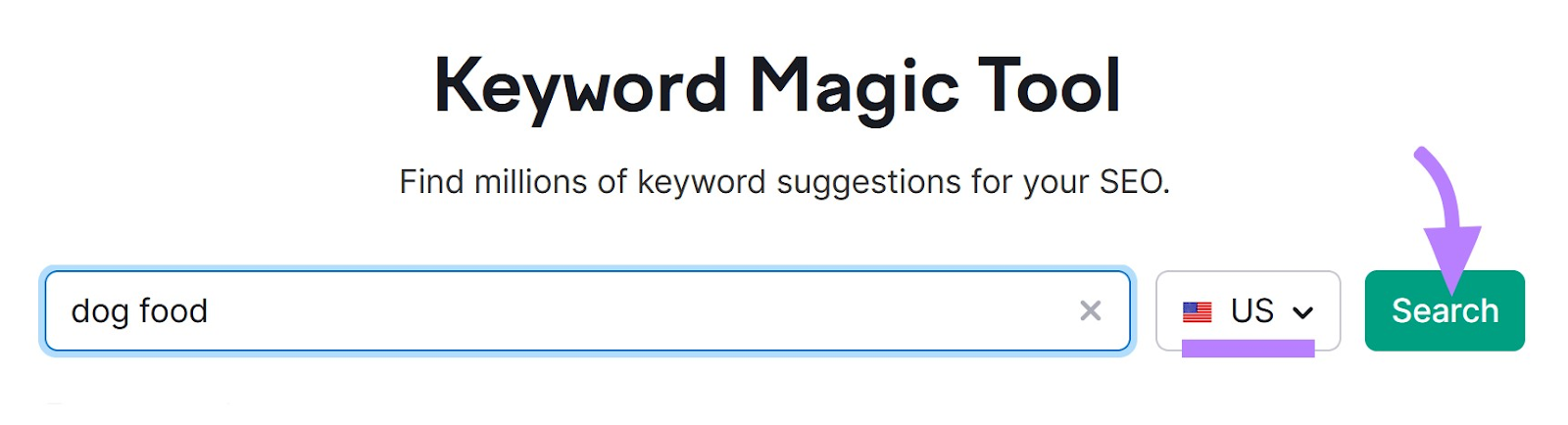 search for “ food” in the US in Keyword Magic Tool