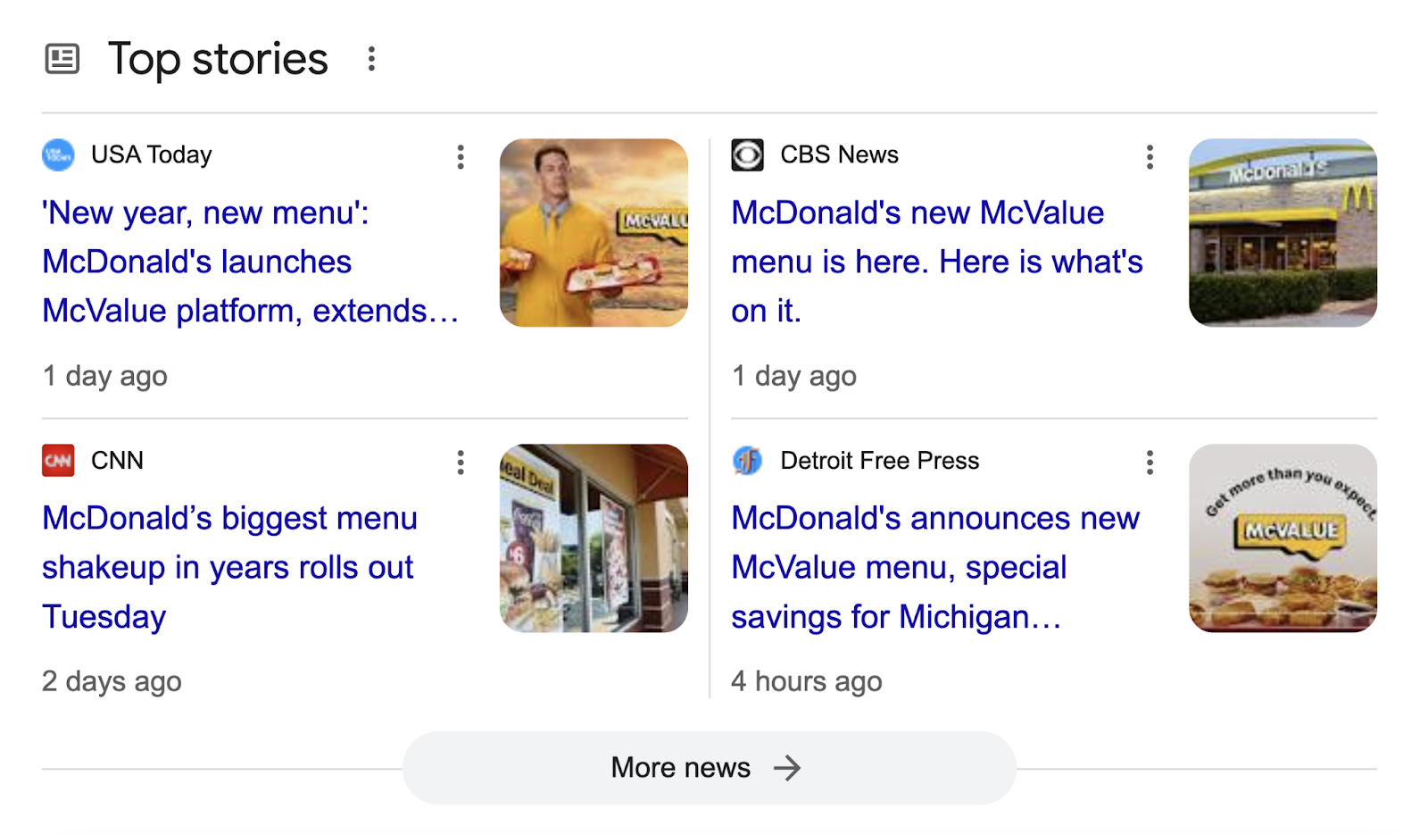 Top stories SERP characteristic includes articles published incorrect hours and days of an event.