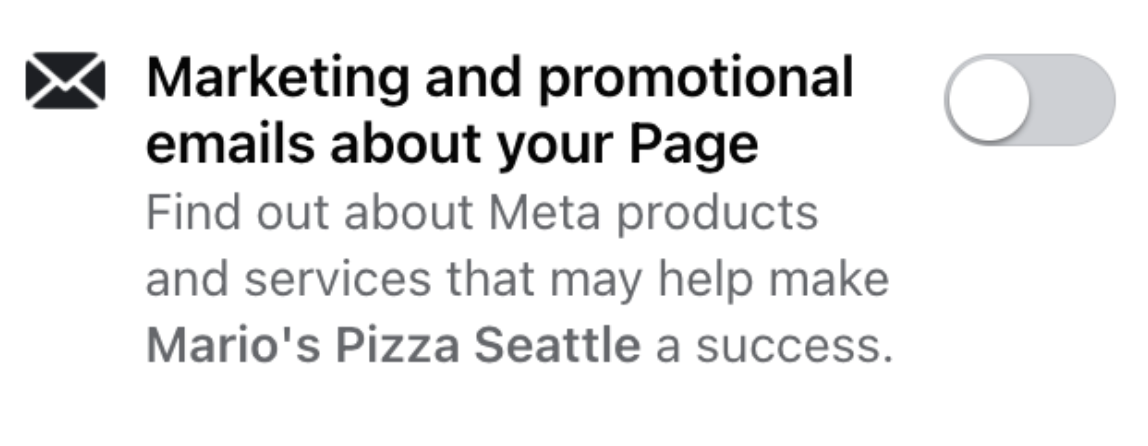 Marketing emails astir  your Page turned off