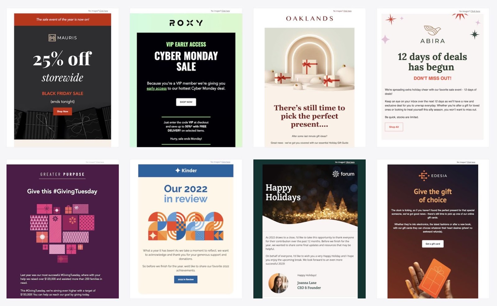 A collection of responsive email templates for different festivals, occasions and use-cases on the "Campaign Monitor" website.