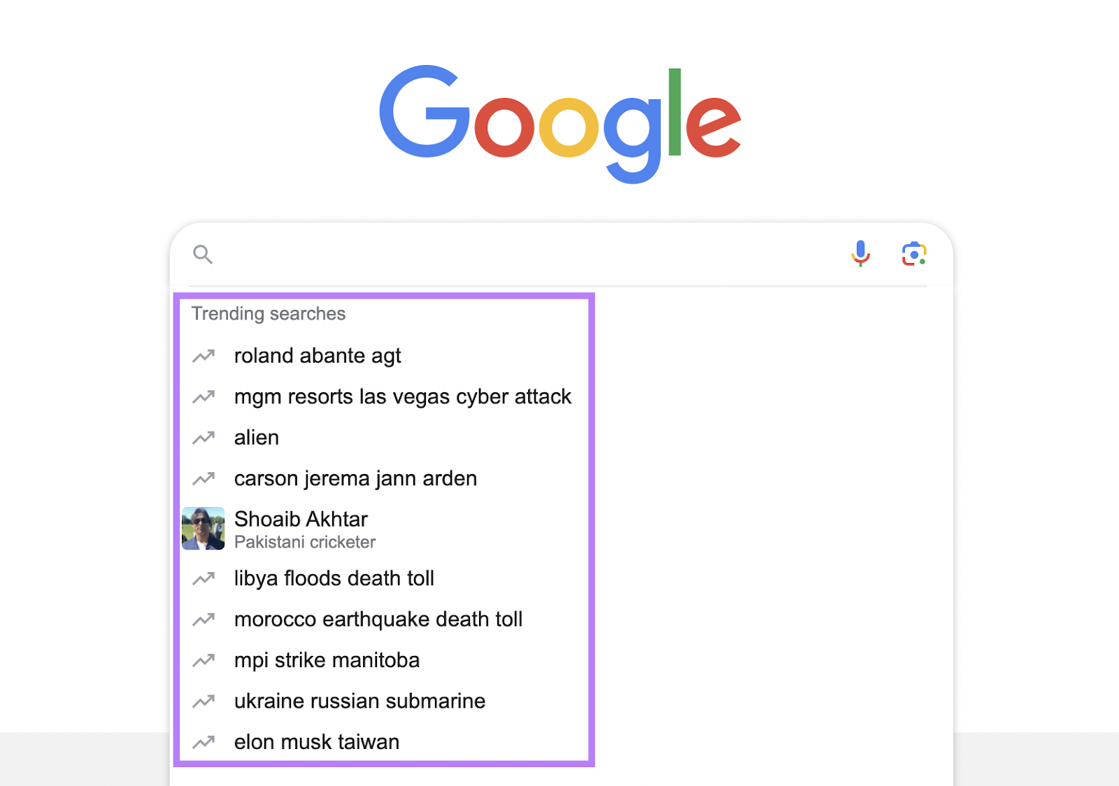 Search suggestions in Google