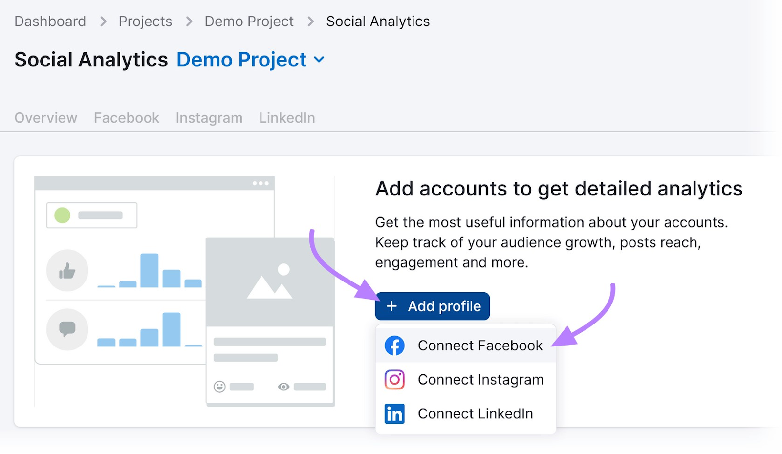 adding social profiles to Social Analytics tool