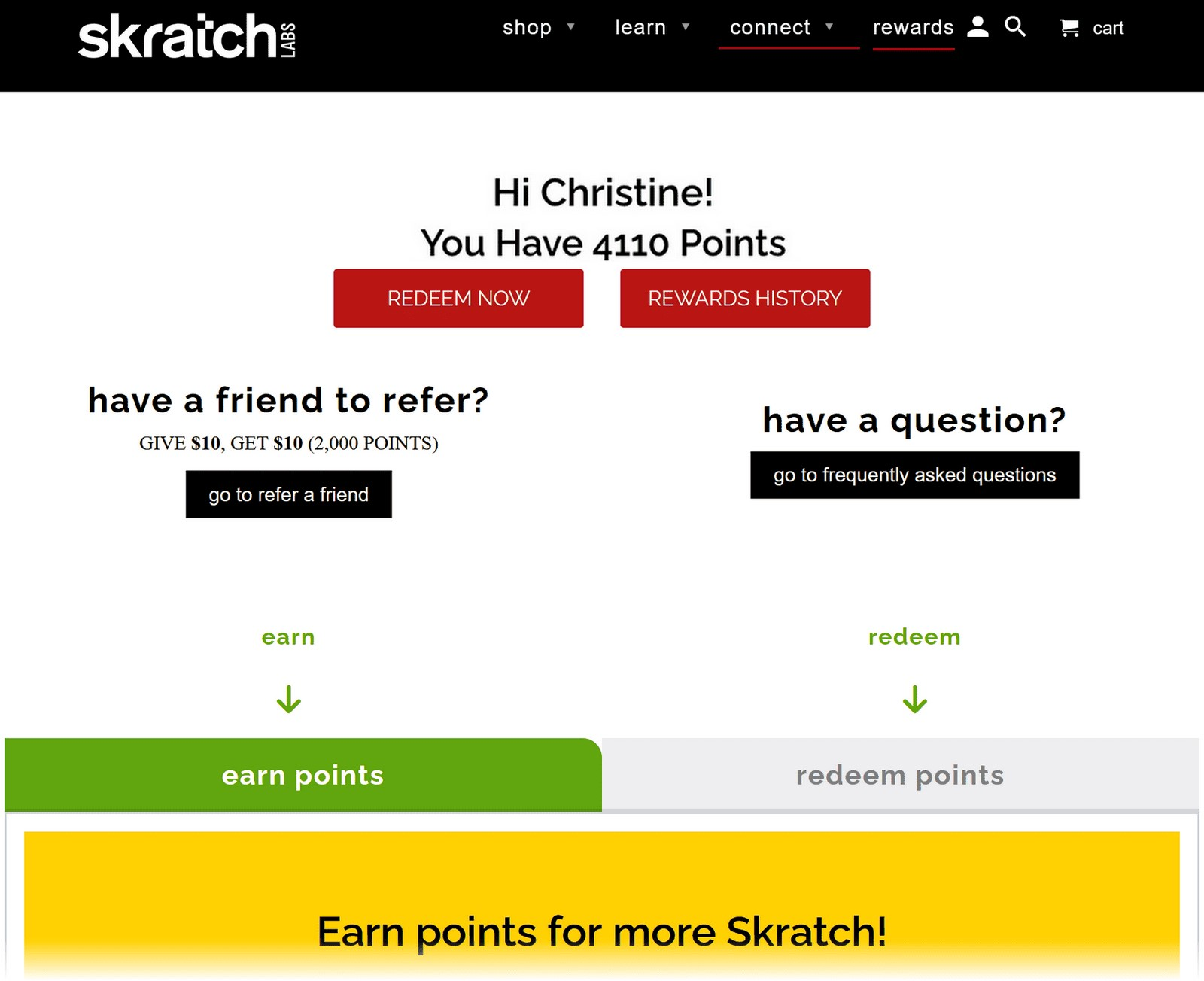 Skratch Labs's rewards landing page