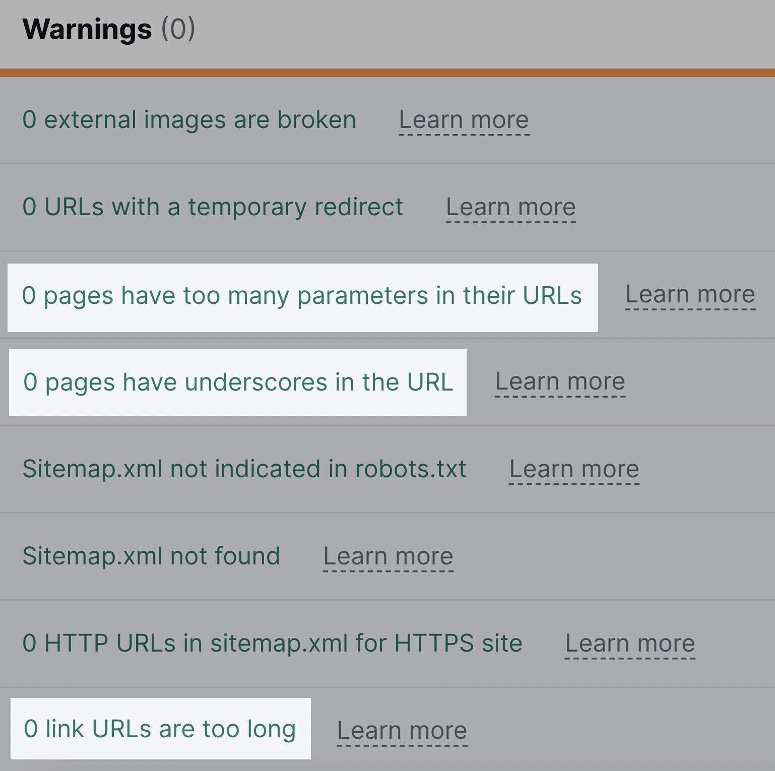 warnings in site audit highlighted