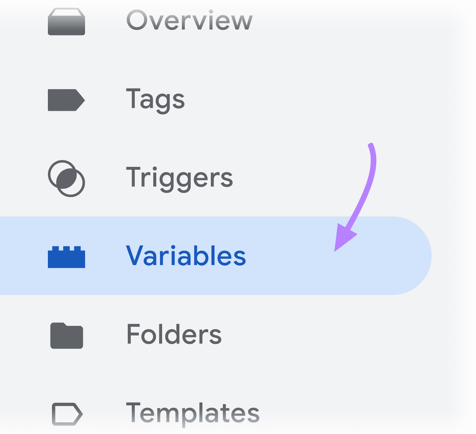 “Variables” selected from the left-hand navigation successful  GTM