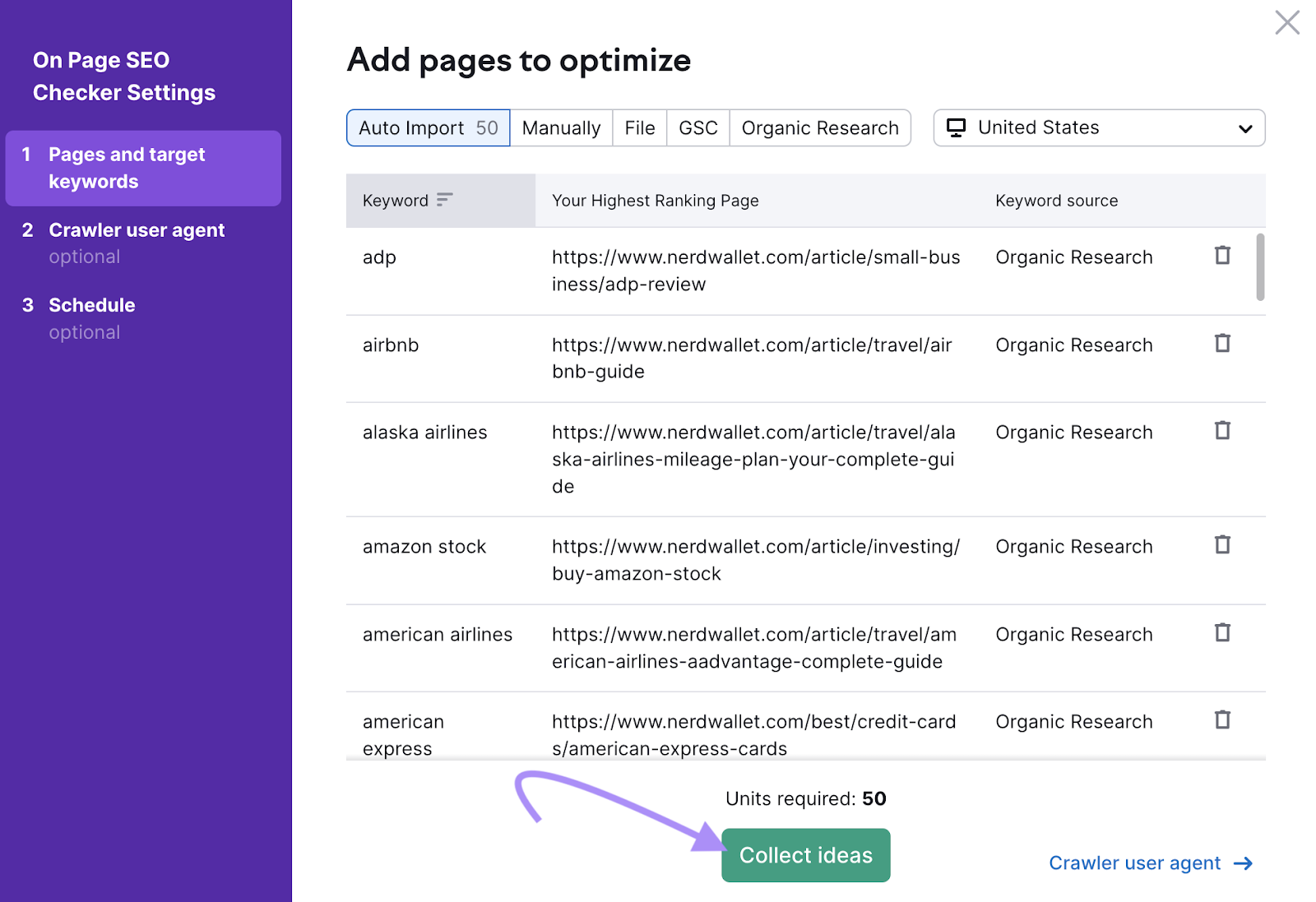 "Add pages to optimize" window
