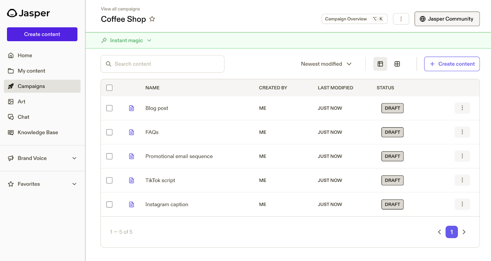 ai copy drafts for blog post, faqs, promotional emails, tiktok script, and instagram caption based on one request