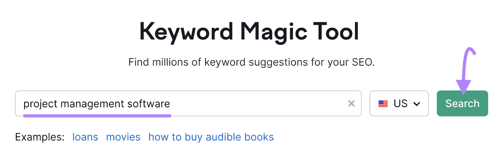 "project absorption   software" entered into Keyword Magic Tool hunt  bar