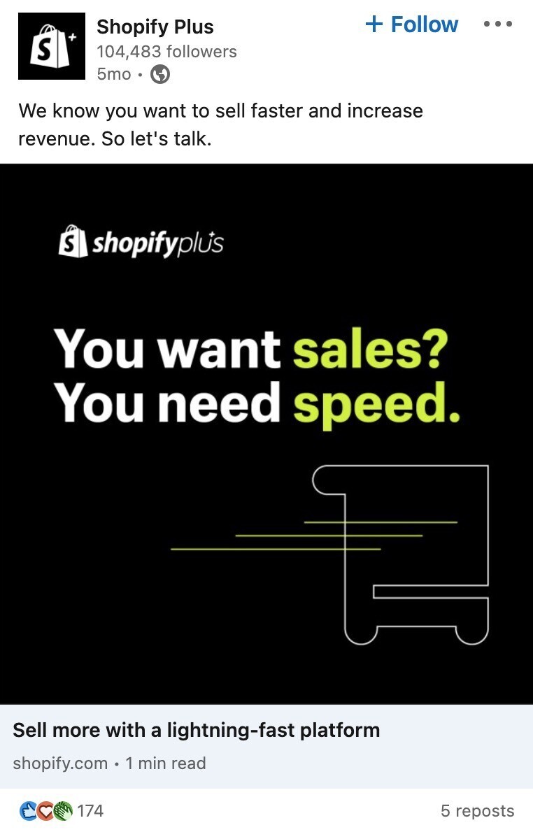 A LinkedIn ad by Shopify Plus