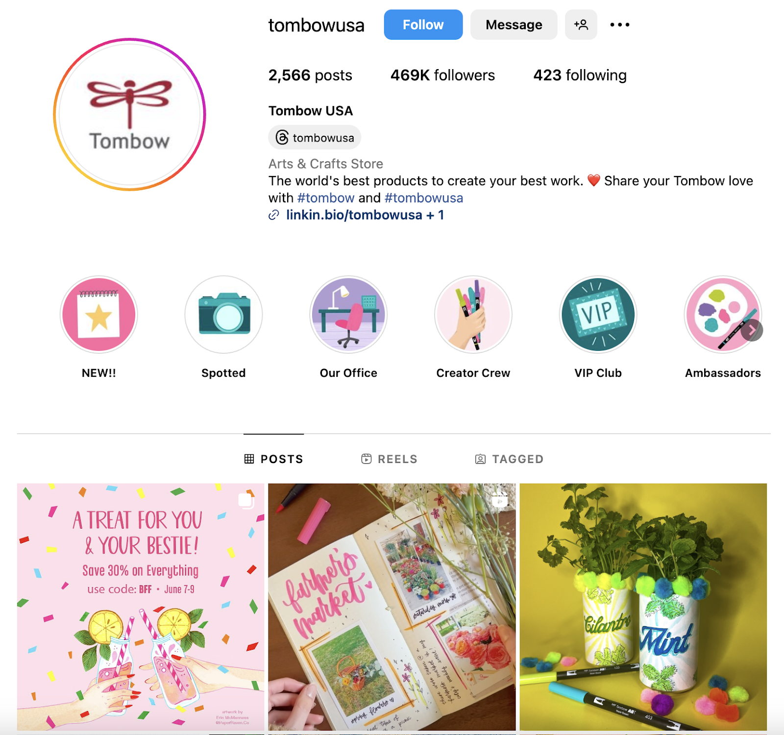 Tombow Instagram page with user generated content