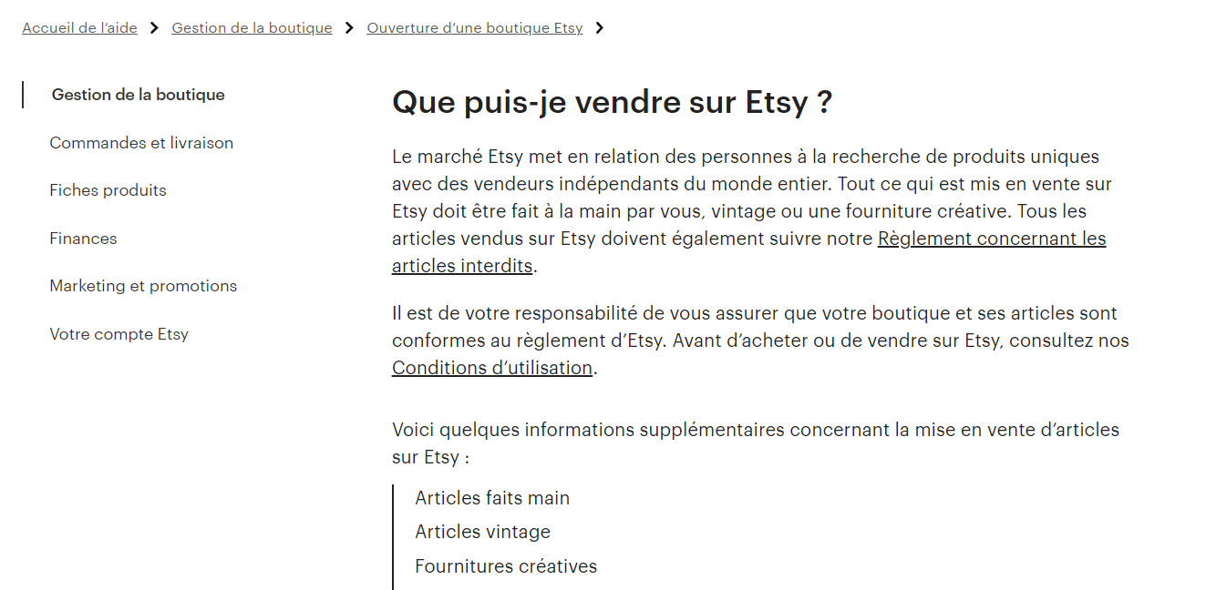 Etsy FAQ Que puis-je vendre